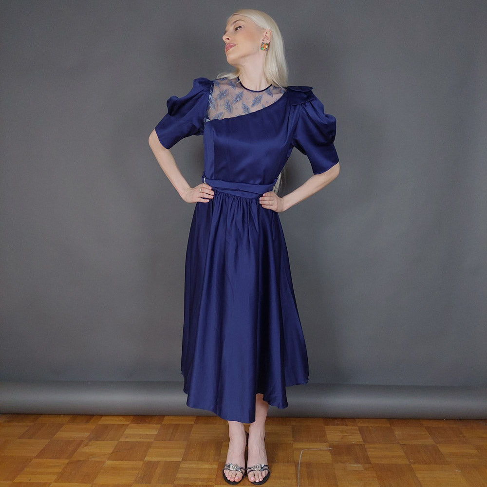 VIN-DR-26030 Vintage φόρεμα μπλε σκούρο M-L