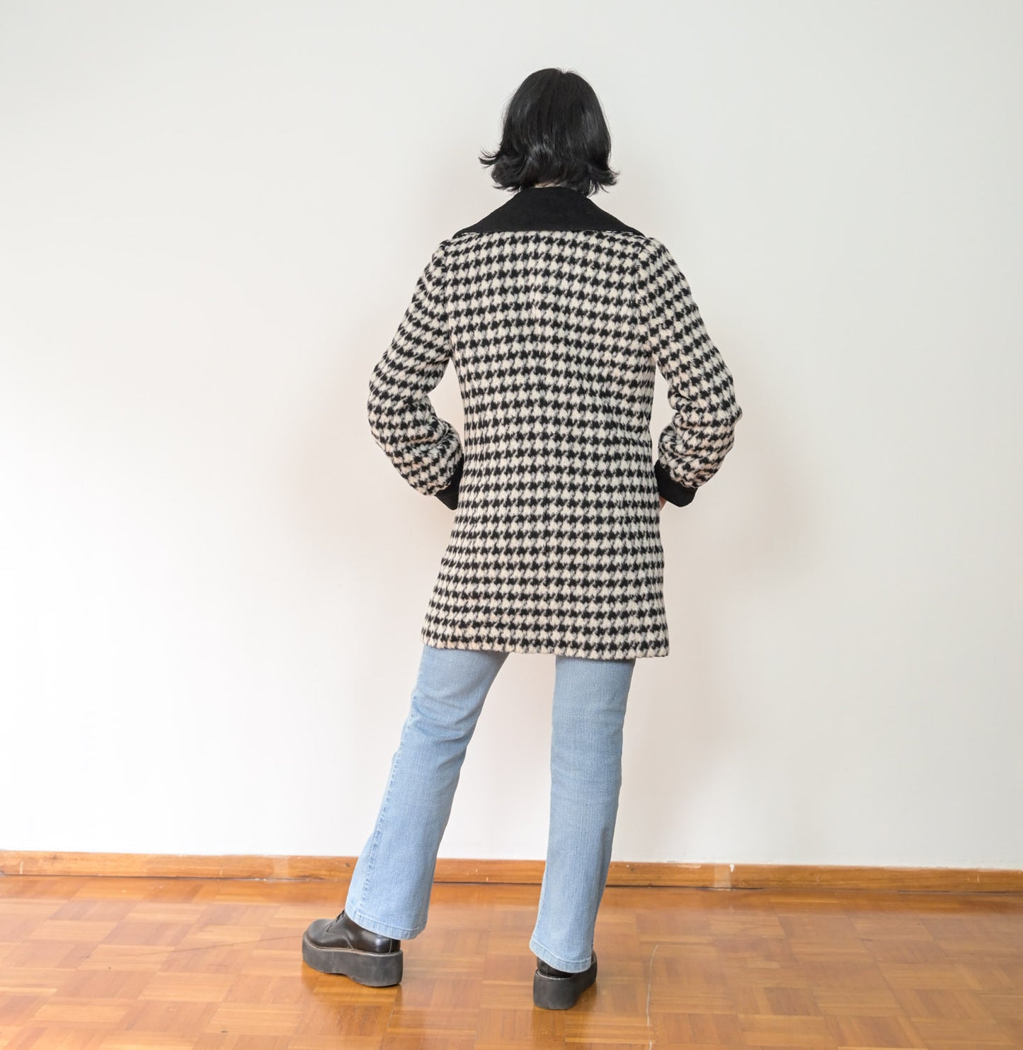 VIN-OUTW-20250 Vintage παλτό pied de poule S-M