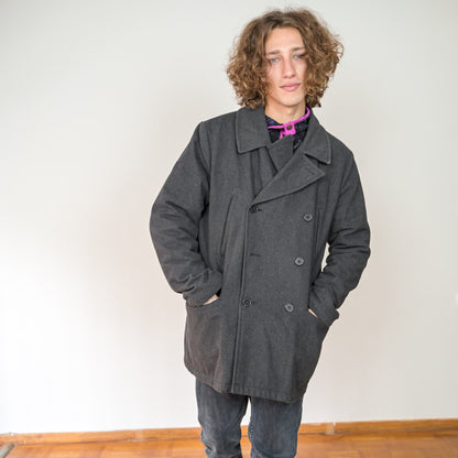 VIN-OUTW-20181 Vintage μάλλινo παλτό unisex γκρι XL