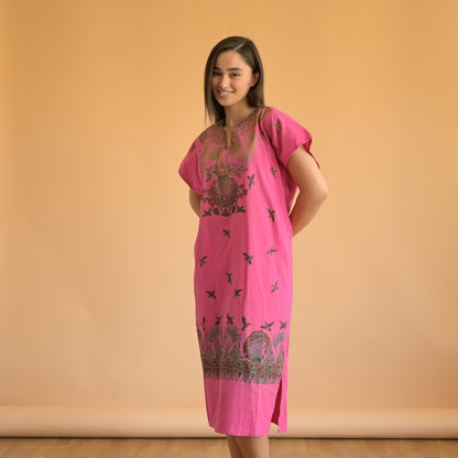 VIN-DR-16842 Vintage φόρεμα ethnic style ροζ-χρυσό M-L