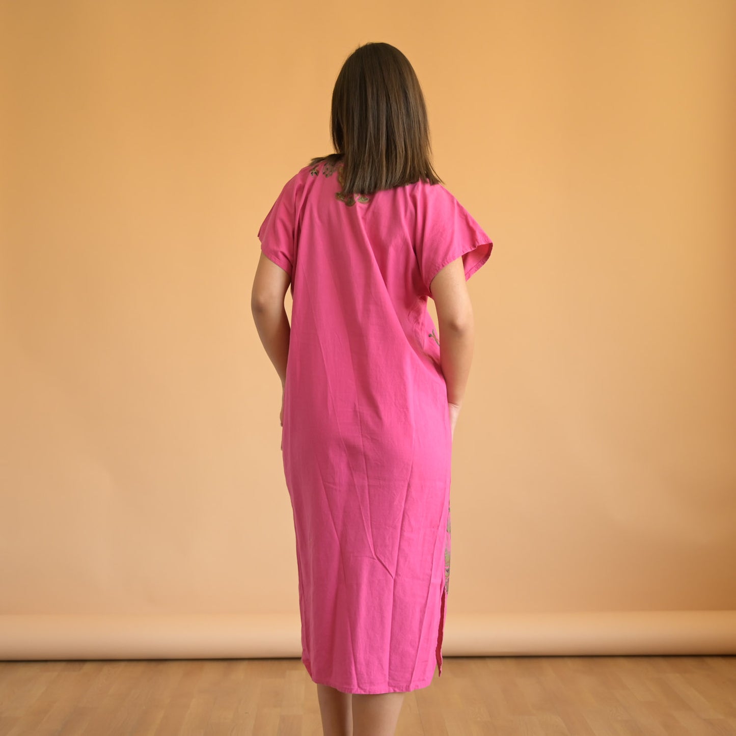 VIN-DR-16842 Vintage φόρεμα ethnic style ροζ-χρυσό M-L