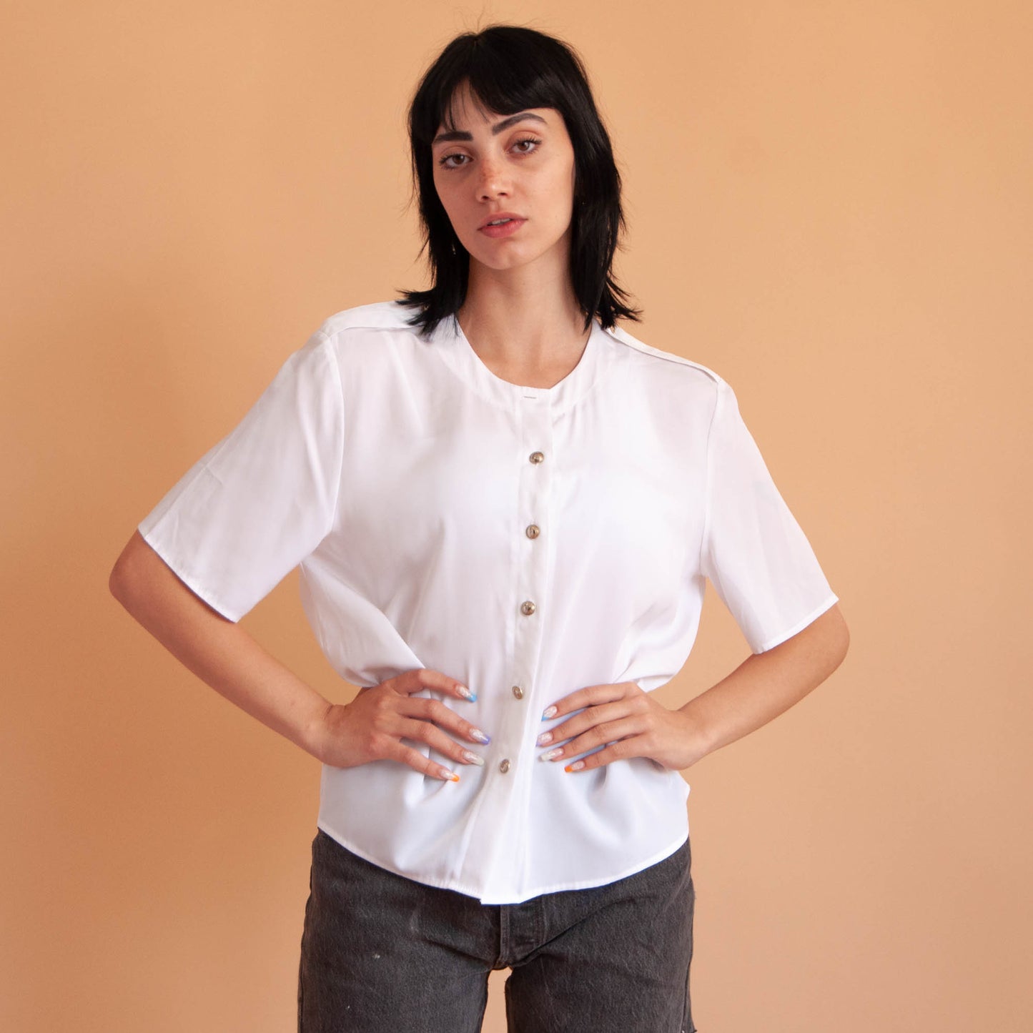 VIN-BLO-16516 Vintage πουκάμισο λευκό M