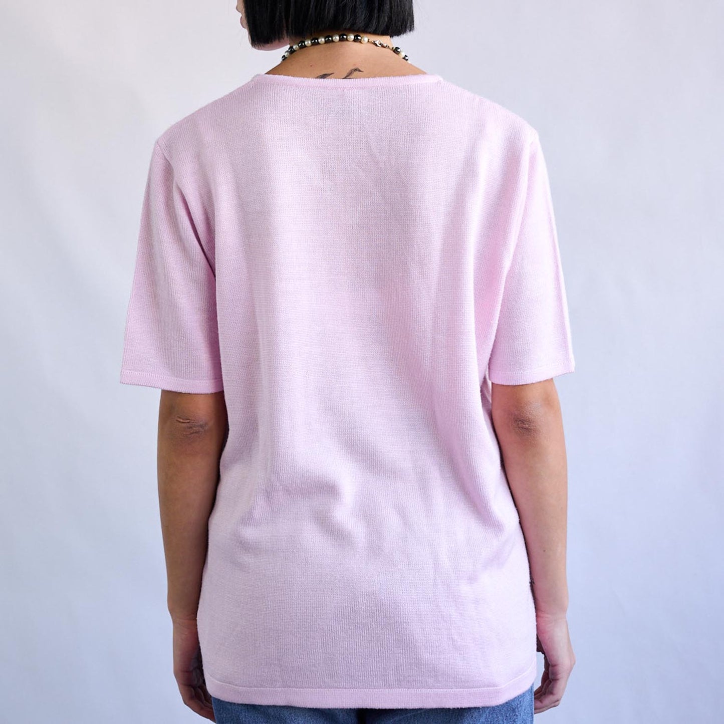 VIN-KNIT-11045 Vintage πλεκτή μπλούζα ροζ L-XL
