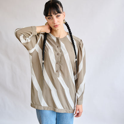 VIN-BLO-10107 Vintage μπλούζα ριγέ patterns γκρι λευκό L-XL