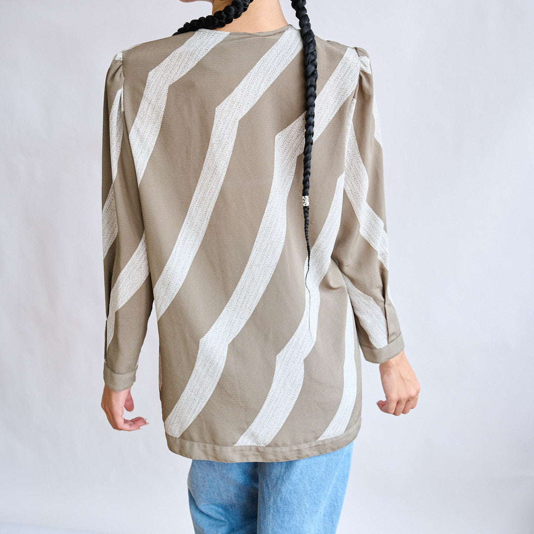 VIN-BLO-10107 Vintage μπλούζα ριγέ patterns γκρι λευκό L-XL