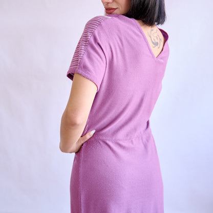 VIN-DR-09945 Vintage φόρεμα ροζ λευκές ρίγες M