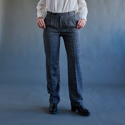 VIN-TR-12444 Vintage υφασμάτινο μάλλινο παντελόνι μαύρο λευκό L