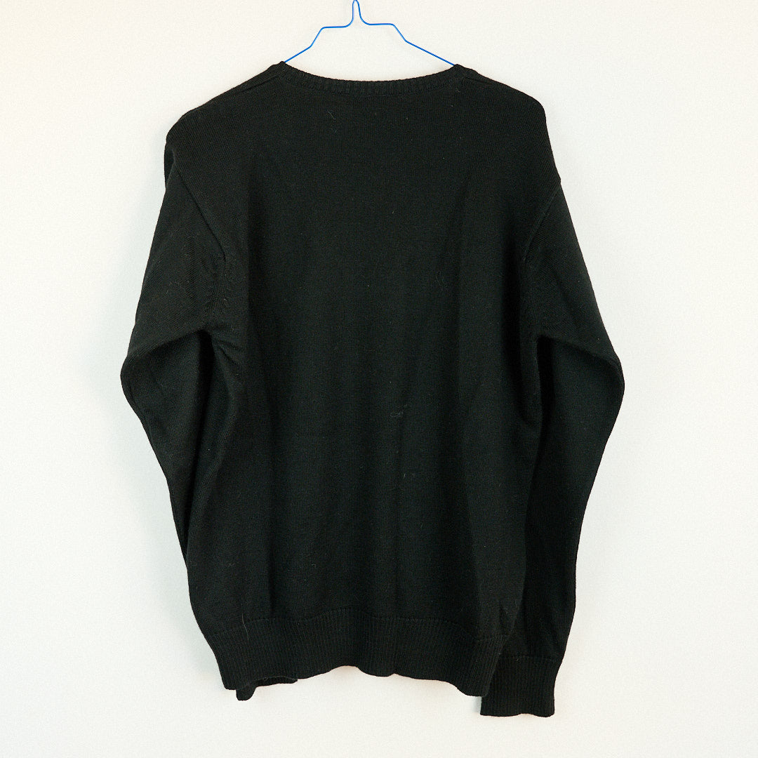 VIN-KNIT-13385 Vintage πλεκτή μάλλινη μπλούζα μαύρο L
