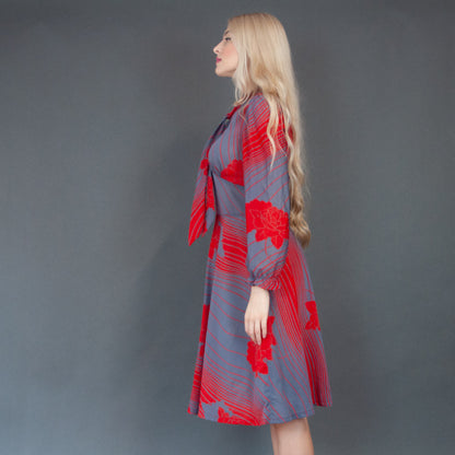 VIN-DR-20018 Vintage φόρεμα φλοράλ κόκκινο-γκρι M