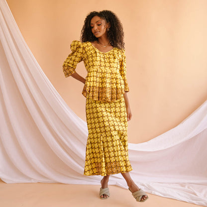 VIN-BLO-16231 Vintage τοπ african style κίτρινο S-Μ