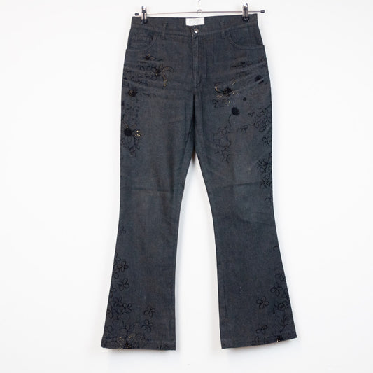 VIN-TR-19756 Vintage ντένιμ παντελόνι καμπάνα με σχέδια L