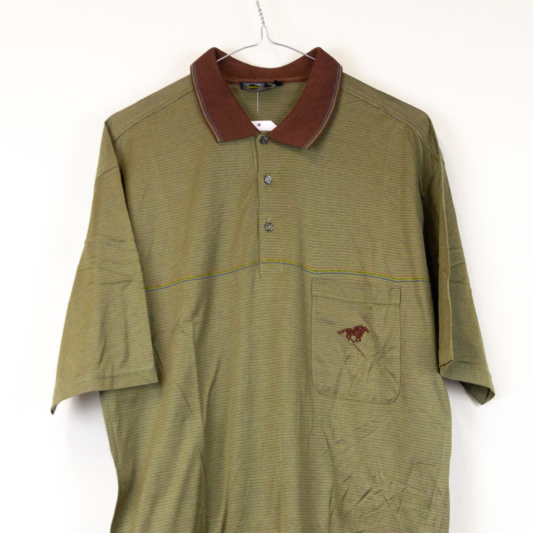 VIN-TEE-22582 Vintage t-shirt unisex polo ριγέ χακί L